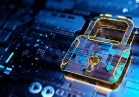 Digital background depicting innovative technologies in security systems, data protection Internet technologies